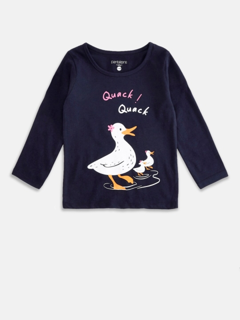 

Pantaloons Baby Girls Navy Blue Printed Pure Cotton T-shirt
