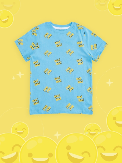 

Pantaloons Junior Boys Blue Printed Pure Cotton T-shirt