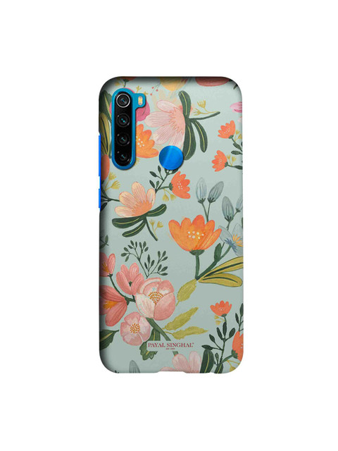 

CelfieDesign Payal Singhal Aqua Hand Painted Flower Xiaomi Redmi Note 8 Slim Back Case, Turquoise blue