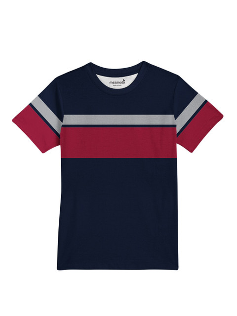 

mezmoda Boys Navy Blue Striped T-shirt