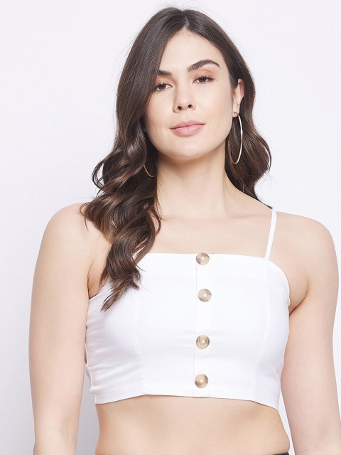 

STALK Women White Solid Shoulder-Strap Crop Top