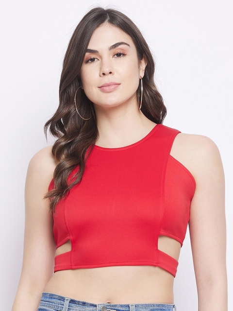 

STALK Women Red Solid Sleeveless Crop Top