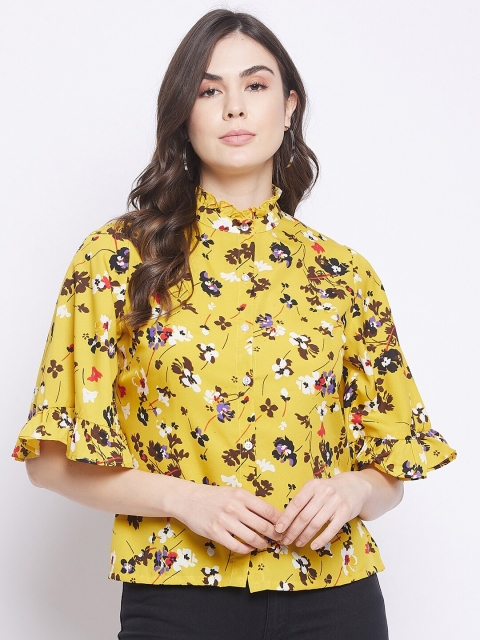 

STALK Yellow Floral Print Crepe Top