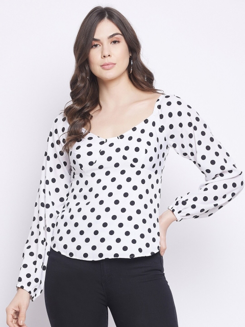 

STALK White & Black Print Crepe Blouson Top