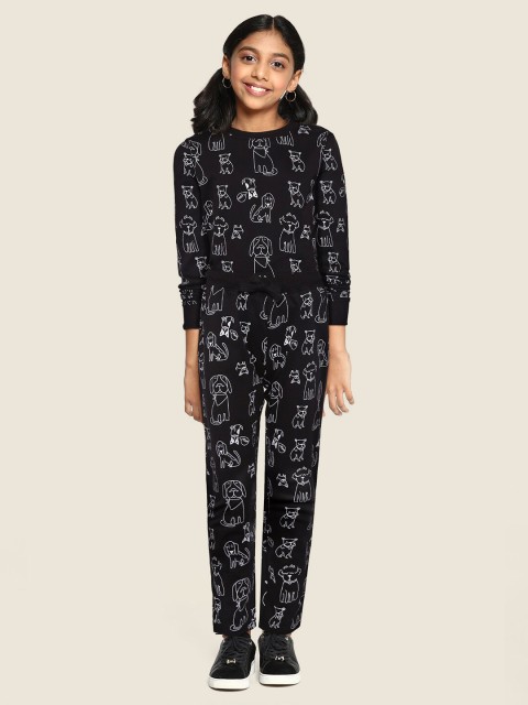

GOJI Unisex Kids Black Printed Night suit