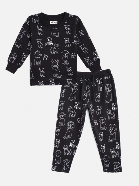 

GOJI Unisex Kids Black Printed Night suit