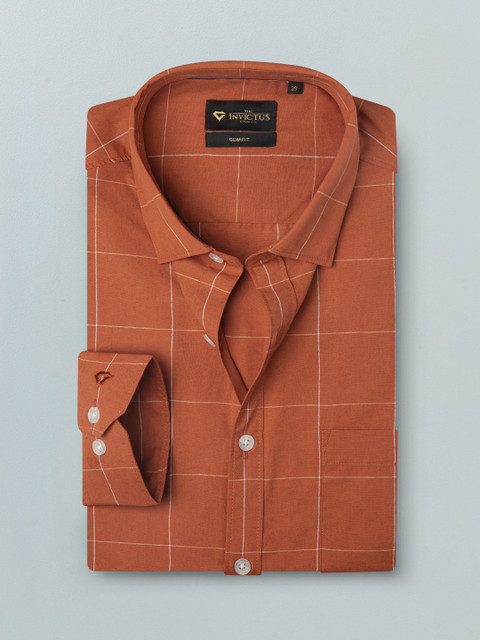 

INVICTUS Men Orange Slim Fit Windowpane Checks Smart Casual Shirt