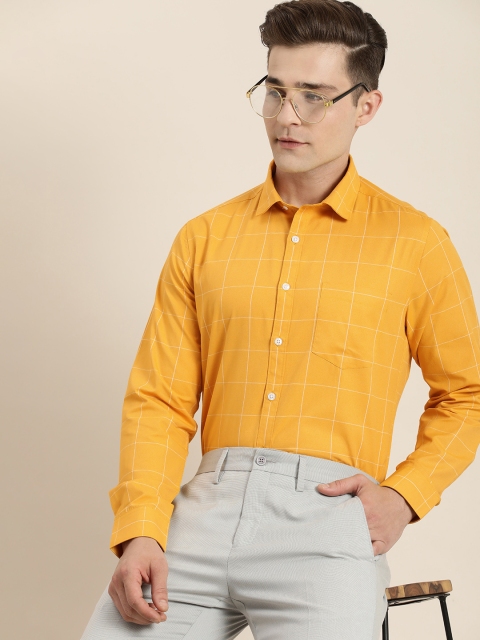 

INVICTUS Men Mustard Yellow Slim Fit Windowpane Checks Smart Casual Shirt