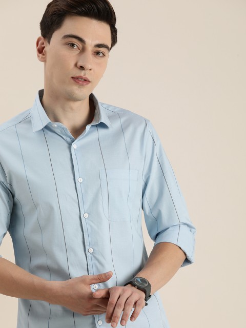 

INVICTUS Men Blue Striped Pure Cotton Regular Fit Casual Shirt