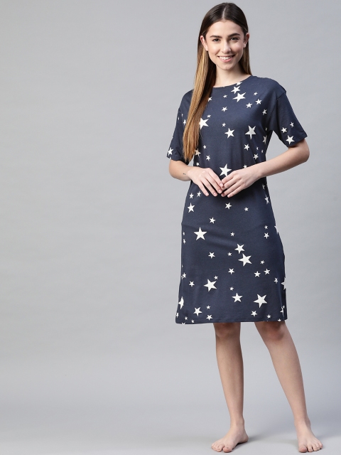 

Marks & Spencer Navy Blue & White Printed Nightdress