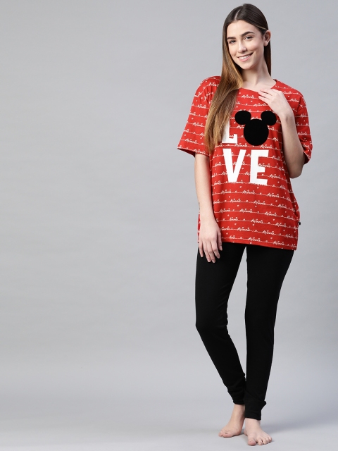 

Marks & Spencer Women Maroon & Black Minnie Mouse Printed Night suit