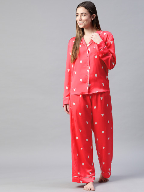 

Marks & Spencer Women Red & White Printed Night suit