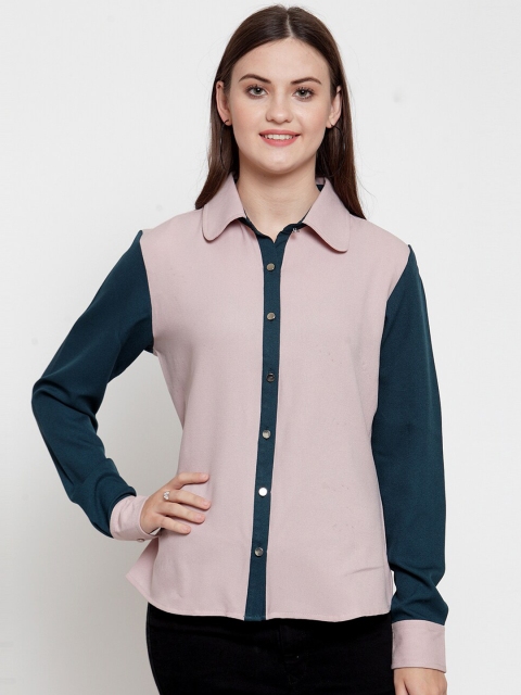 

armure Women Pink & Green Colourblocked Casual Shirt