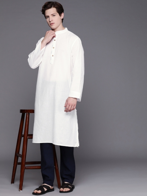 

Fabindia Men White Solid Cotton Nagari Kurta
