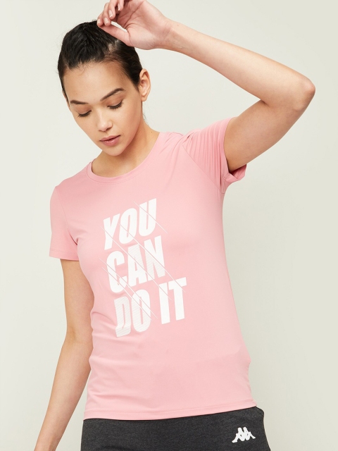 

Kappa Women Pink & White Typography Printed Training or Gym T-shirt
