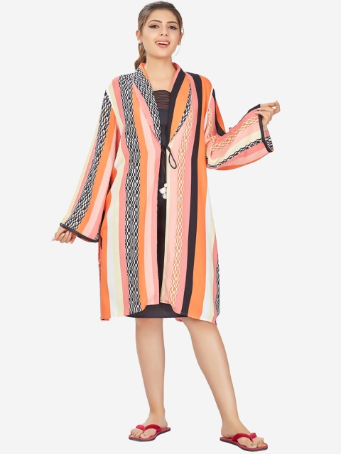 

July Nightwear Multicoloured Striped Premium Shrug Set Nightdress, Multi
