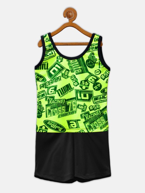 

CUKOO Girls Fluorescent Green & Black Printed 2 Pc Swim Set