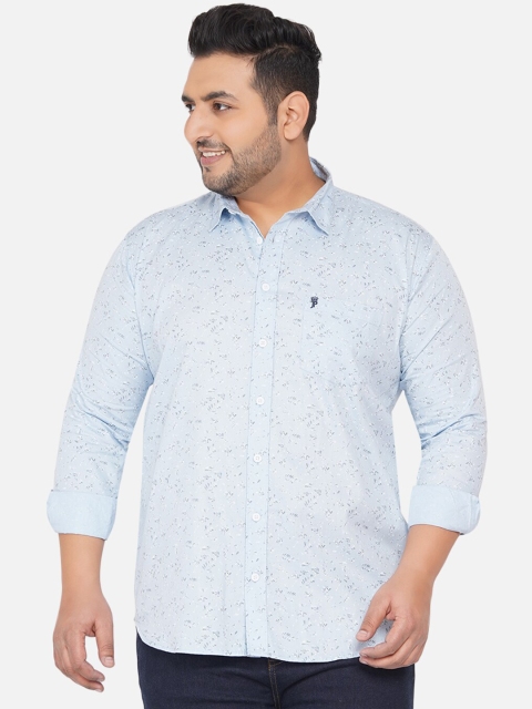 

John Pride Men Blue Printed Plus Size Casual Shirt