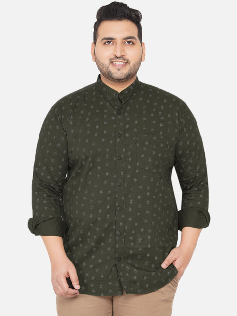 

John Pride Plus Men Green Printed Casual Shirt