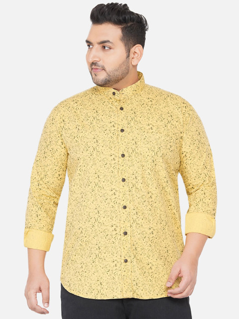 

John Pride Men Plus Size Yellow Floral Printed Casual Shirt