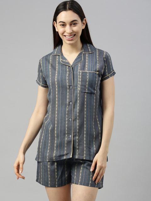 

GOLDSTROMS Women Blue & Cream-Coloured Striped Night suit
