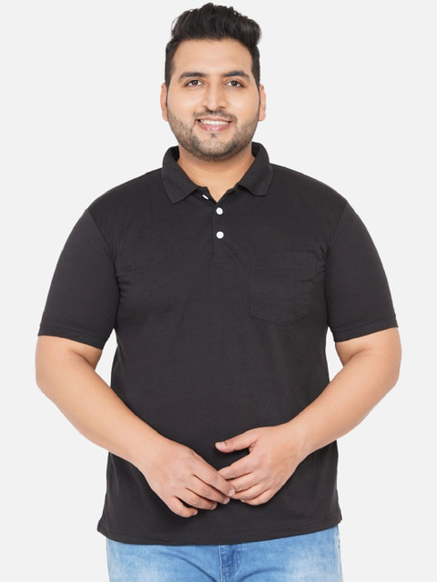 

John Pride Plus Size Men Black Polo Collar Pockets T-shirt