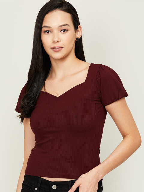 

Ginger by Lifestyle Red Solid Sweetheart Neck Crop Top