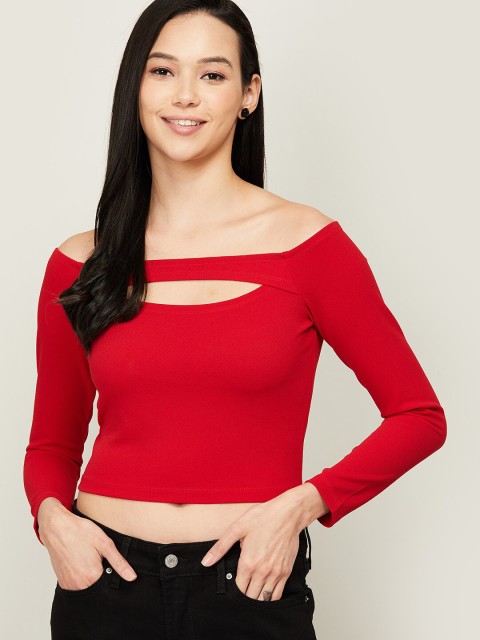 

Ginger by Lifestyle Red Off-Shoulder Bardot Crop Top