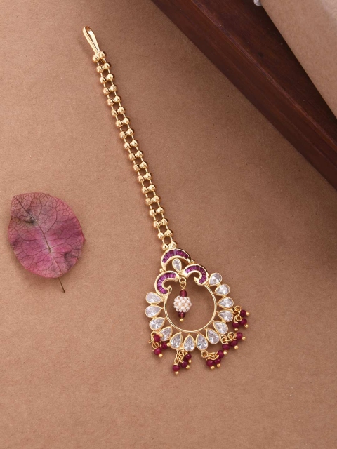 

Tistabene Gold-Plated Red Traditional Modern Maang Tikka
