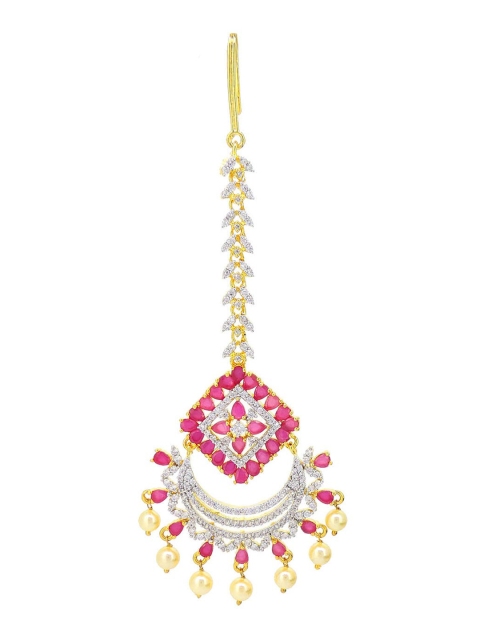 

Tistabene Gold-Plated & Red Stone Studded Floral Maang Tikka
