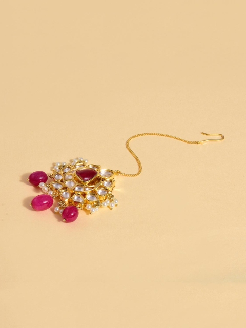 

Tistabene Gold-Plated Red Stone-Studded & Beaded Maang Tikka