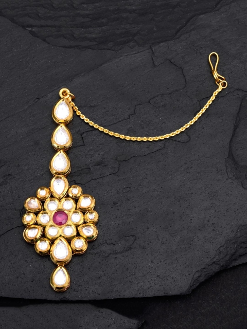 

Tistabene Red & Gold-Plated Traditional Kundan Studded Maang Tikka