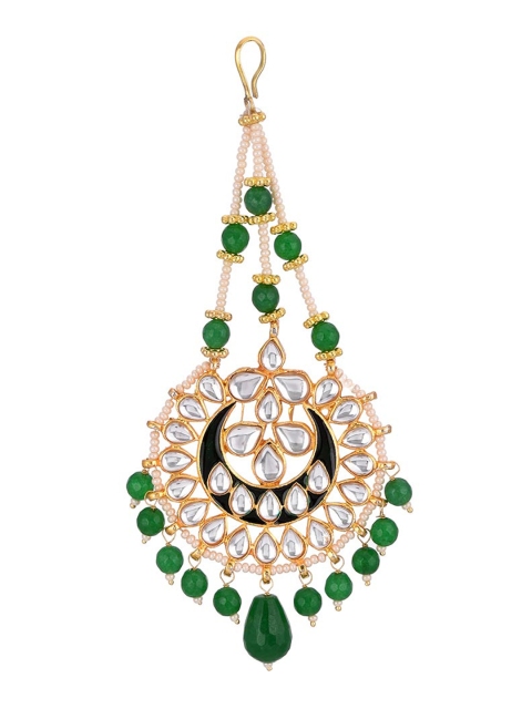 

Tistabene Traditional Gold-Plated Green Enamel and Stones Kundan Maang Tikka