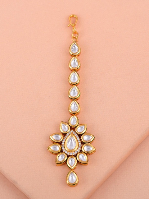 

Tistabene Gold Toned & White Traditional Kundan Meena Maang Tikka