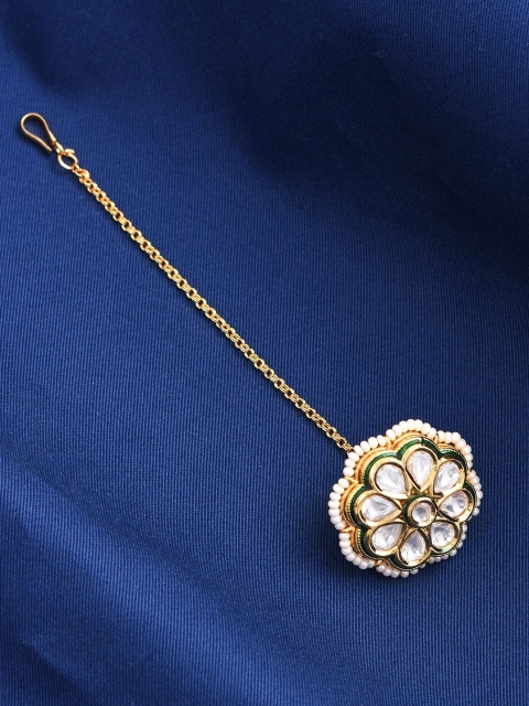 

Tistabene Gold-Plated White & Green Kundan Stone Studded Maang Tikka