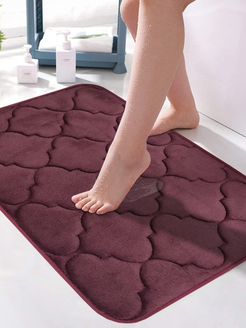 

BIANCA Maroon Self Design Memory Foam Bath Rug With Anti-Slip Latex Back