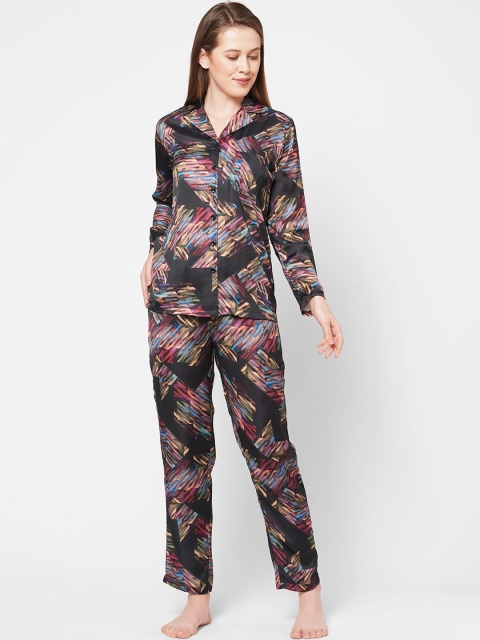 

DRAPE IN VOGUE Women Black & Multicoloured Printed Night suit