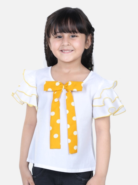 

Cutiekins White & Yellow Crepe Top
