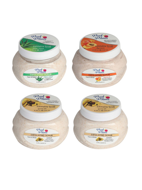 

Pink Plums Set of 4 Aloevera Apricot Gold Face & Body Exfoliating Scrub, Multi