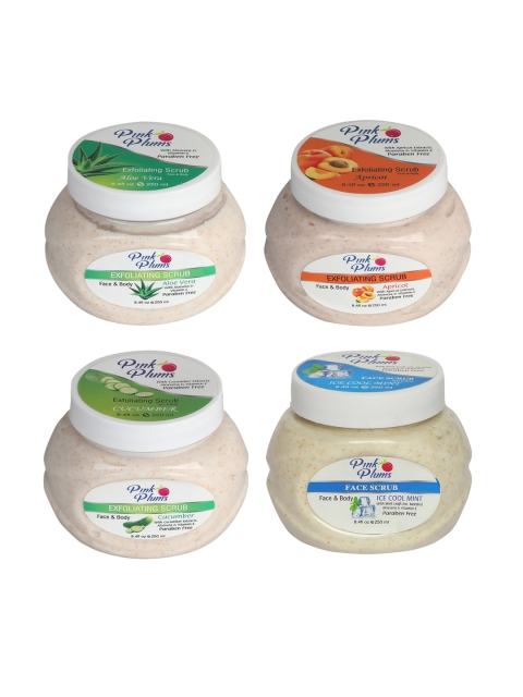 

Pink Plums Aloevera-Apricot-Ice Cool Mint-Cucumber Face & Body Exfoliating Scrub 1000 ml, Multi