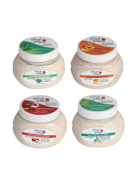

Pink Plums Aloevera-Apricot-Fruit Mix-Neem Tulsi Face & Body Exfoliating Scrub 1000 ml, Beige