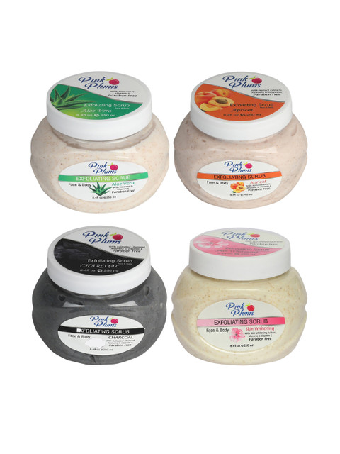 

Pink Plums Aloevera-Apricot-Charcoal-Skin Whitening Face & Body Exfoliating Scrub 1000 ml, Beige