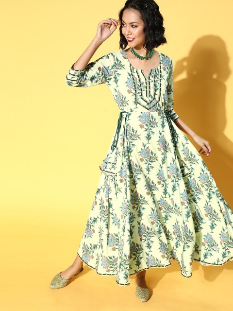 

mokshi Women Lovely Green Romantic Florals Dress