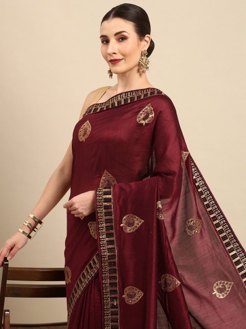 

Anouk Maroon & Golden Embroidered Bhagalpuri Saree