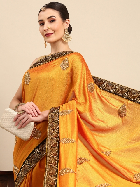 

Anouk Mustard Yellow & Golden Ethnic Embroidered Bhagalpuri Saree