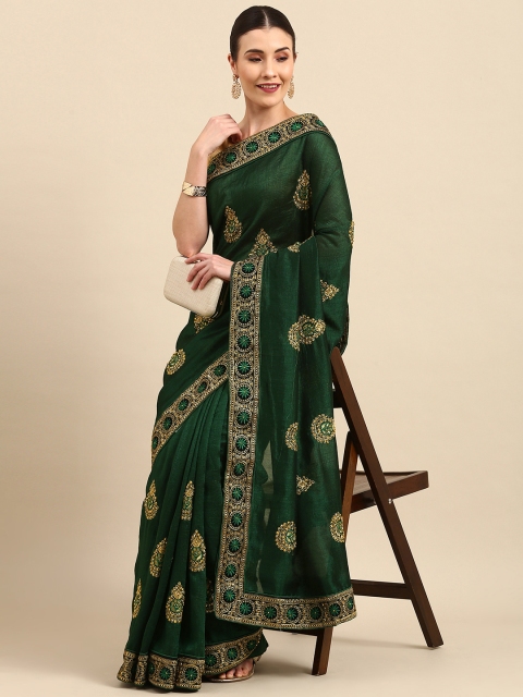 

Anouk Green & Golden Ethnic Embroidered Bhagalpuri Saree
