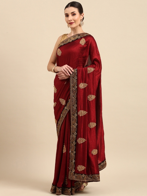 

Anouk Maroon & Golden Ethnic Embroidered Bhagalpuri Saree