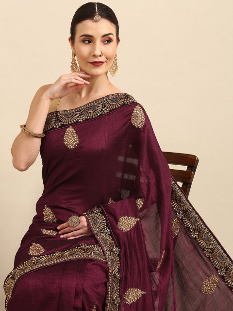 

Anouk Maroon & Golden Ethnic Embroidered Bhagalpuri Saree