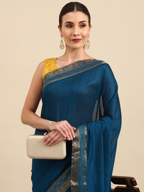 

Anouk Teal Blue Solid Bhagalpuri Saree