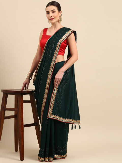 

Anouk Green Solid Bhagalpuri Saree
